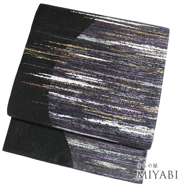 袋帯 リサイクル 帯丈448cm 六通 抽象柄 西陣織 唐網織 ブラック Mサイズ 正絹 新品・未使用品 お洒落