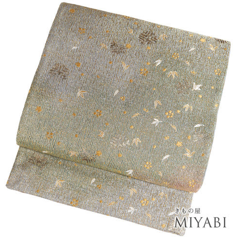 袋帯 リサイクル 帯丈432cm 六通 松竹梅柄 ぼかし ゴールド Sサイズ 正絹 新品・未使用品 お洒落