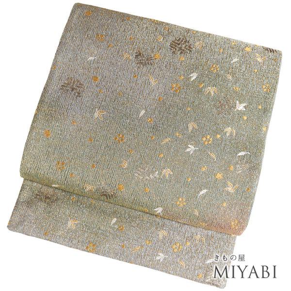 袋帯 リサイクル 帯丈432cm 六通 松竹梅柄 ぼかし ゴールド Sサイズ 正絹 新品・未使用品 お洒落