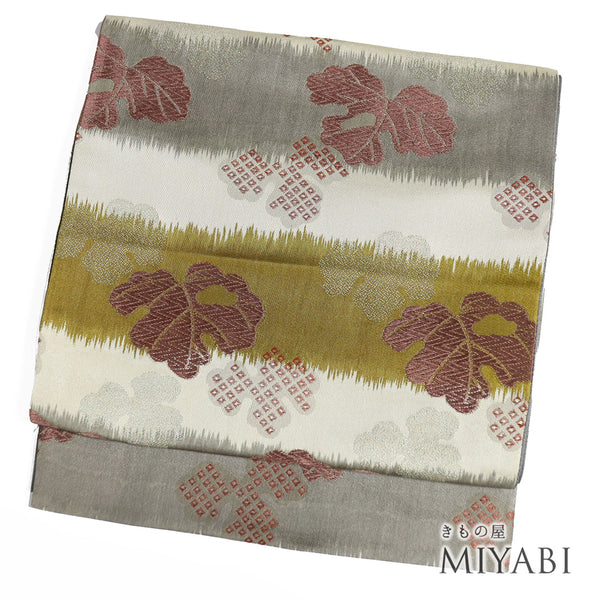 京袋帯 リサイクル 帯丈396cm 六通 葉柄 多色 Lサイズ ポリエステル Sランク お洒落 カジュアル
