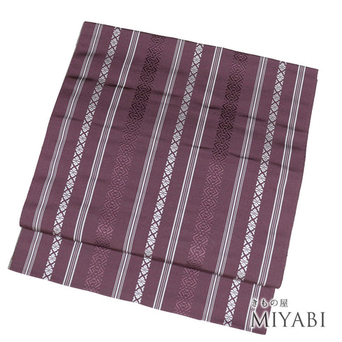 名古屋帯 リサイクル 帯丈360cm 全通 献上柄 本場筑前 パープル Mサイズ 正絹 Sランク カジュアル