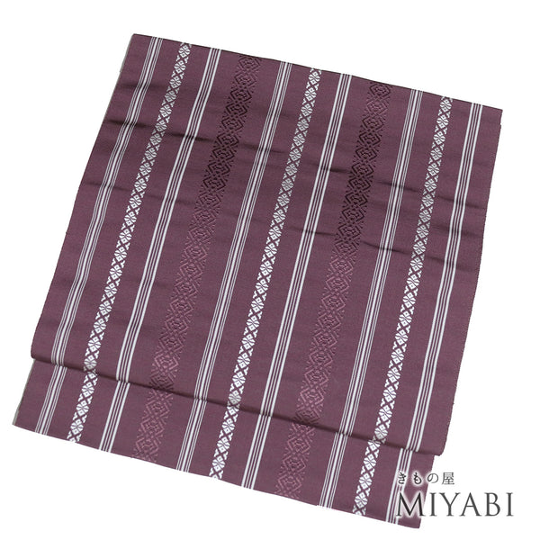 名古屋帯 リサイクル 帯丈360cm 全通 献上柄 本場筑前 パープル Mサイズ 正絹 Sランク カジュアル