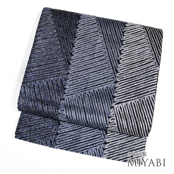 袋帯 リサイクル 帯丈438cm 全通 無月 ブルー Mサイズ 正絹 Sランク お洒落