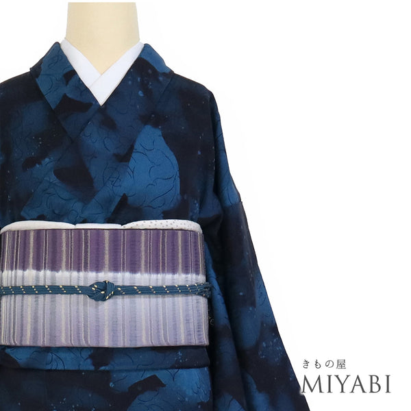 小紋 リサイクル 身丈154.5cm 裄62.4cm 袷 ブルー Sサイズ お洒落 不明 広衿 Sランク