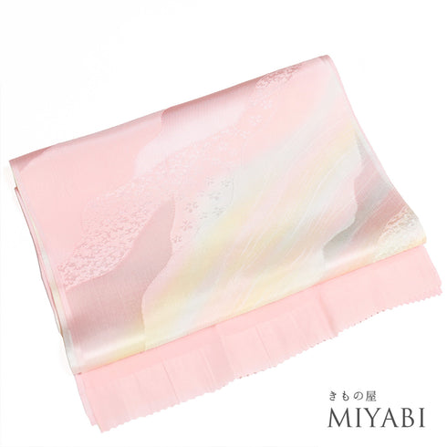 帯揚げ リサイクル お洒落 綸子 正絹 ピンク 桜柄 ぼかし 未使用品 AG-1193