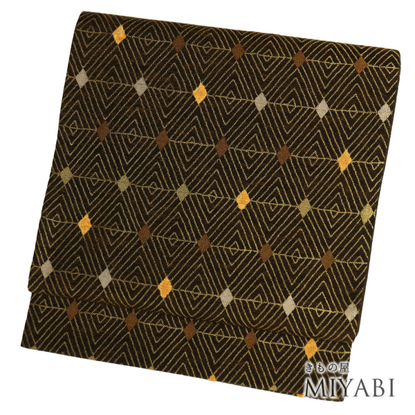 袋帯 リサイクル 帯丈438cm 六通 重ね菱 変わり糸使用 ブラウン Mサイズ 正絹 Sランク お洒落 カジュアル
