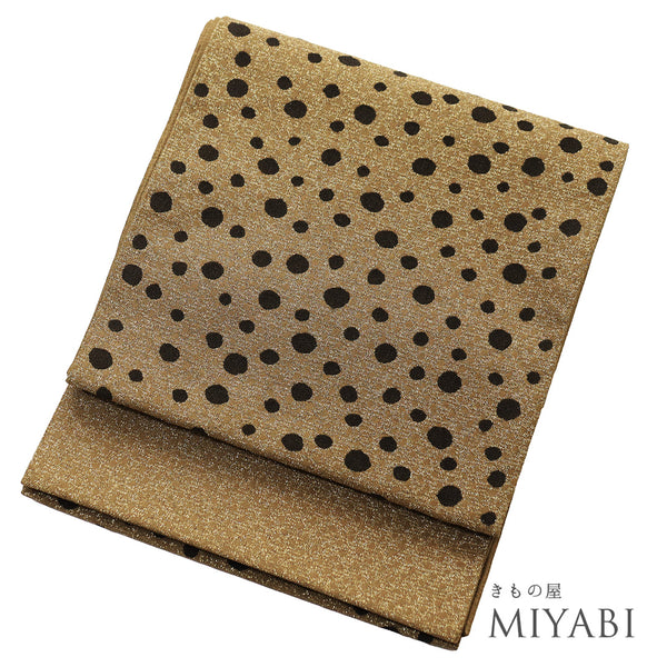 袋帯 リサイクル 帯丈434cm ポイント柄 ドット柄 ゴールド Sサイズ 正絹 Sランク お洒落 カジュアル