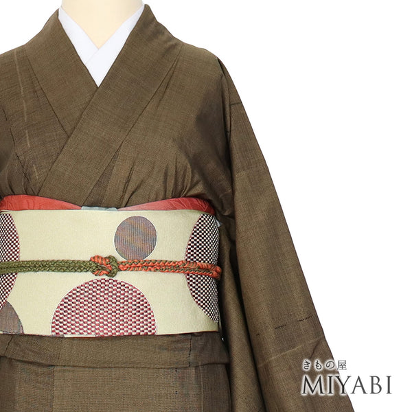 紬 リサイクル 身丈160cm 裄64.8cm 袷 縦ぼかし柄 デザイン立涌 ブラウン Mサイズ カジュアル お洒落 正絹 広衿 Sランク