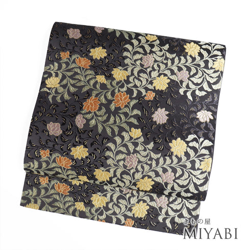 袋帯 リサイクル 帯丈450cm 六通 唐織刺繍 唐錦篠屋宗氏衛謹製 ブラウン Lサイズ 正絹 Sランク セミフォーマル お洒落