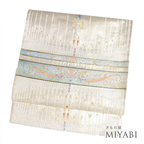 袋帯 リサイクル 帯丈414cm 六通 オリエンタル柄 ゴールド SSサイズ 正絹 Aランク お洒落