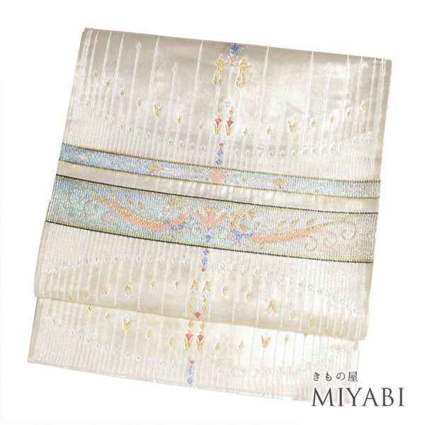 袋帯 リサイクル 帯丈414cm 六通 オリエンタル柄 ゴールド SSサイズ 正絹 Aランク お洒落