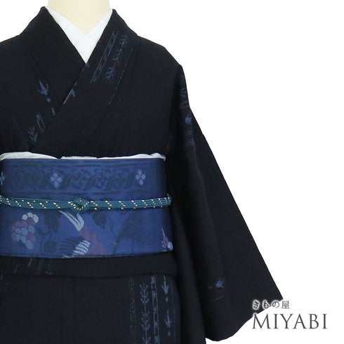 紬 リサイクル 身丈156cm 裄62.4cm 袷 絣柄 ネイビー Mサイズ お洒落 カジュアル 正絹 広衿 Sランク