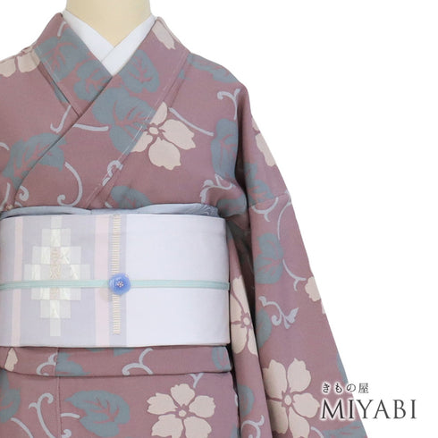 小紋 リサイクル 身丈160.5cm 裄64.4cm 袷 蔓や花柄 ピンク Lサイズ お洒落 カジュアル 正絹 広衿 Sランク