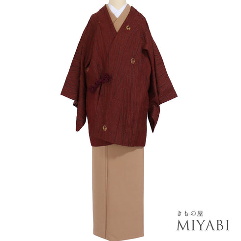 道中着 リサイクル 身丈84.5cm 裄66.4cm 袷 竜巻絞り 巻き上げ絞り レッド Mサイズ お洒落 正絹 Sランク