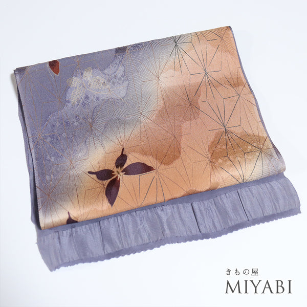 帯揚げ リサイクル お洒落 ちりめん 正絹 多色 麻の葉に蝶々柄 斜めぼかし 地紋 新品・未使用品 AG-1250