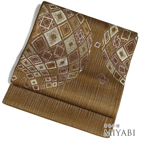 袋帯 リサイクル 帯丈450cm ポイント柄 夏物 抽象柄 ブラウン Lサイズ 正絹 新品・未使用品 お洒落 カジュアル