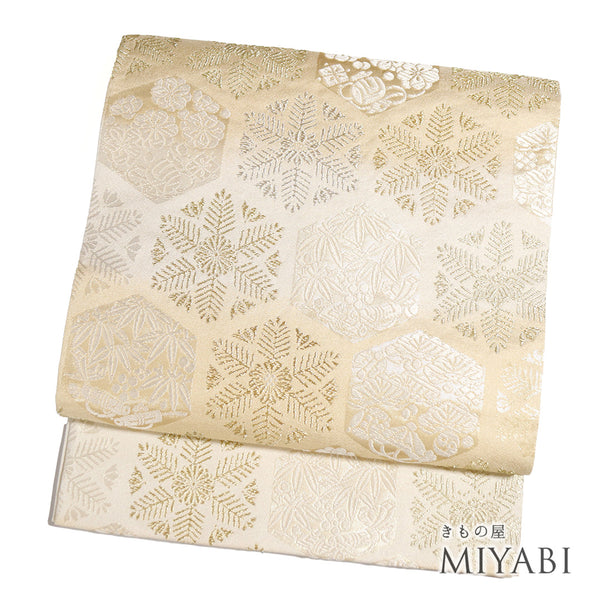 袋帯 リサイクル 帯丈448cm 全通 刺繍 ゴールド Mサイズ 正絹 Sランク フォーマル セミフォーマル