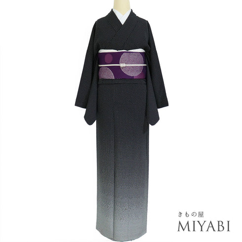 付下げ リサイクル 身丈164.7cm 裄68.4cm 袷 付け下げ小紋 水玉模様 ゆったりサイズ ブラック Lサイズ お洒落 カジュアル 正絹 広衿 Sランク