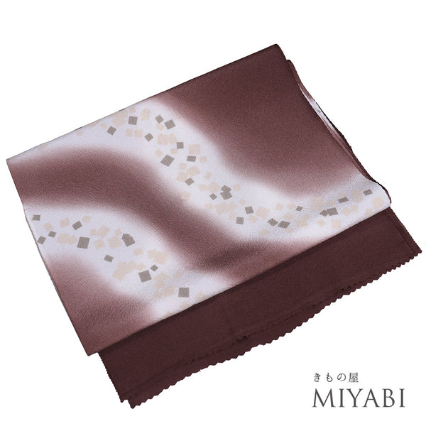 帯揚げ リサイクル お洒落 ちりめん 正絹 ブラウン 斜めぼかし Sランク AG-1216