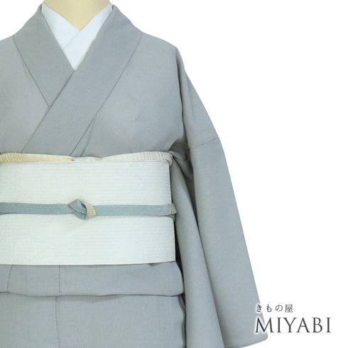 色無地 リサイクル 夏着物 身丈159cm 裄64cm 紗 地紋 グレー Mサイズ セミフォーマル お洒落 一つ紋 ポリエステル 洗える着物 広衿 Sランク
