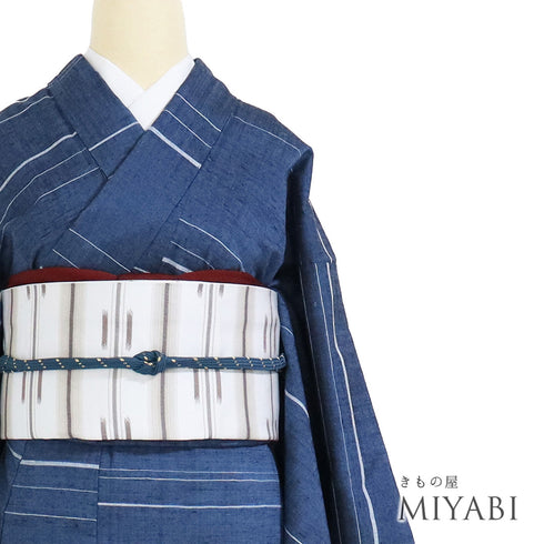 紬 リサイクル 身丈155.8cm 裄62.6cm 袷 横縞柄 上田紬 ネイビー Mサイズ お洒落 カジュアル 証紙 しつけ糸 正絹 広衿 Sランク