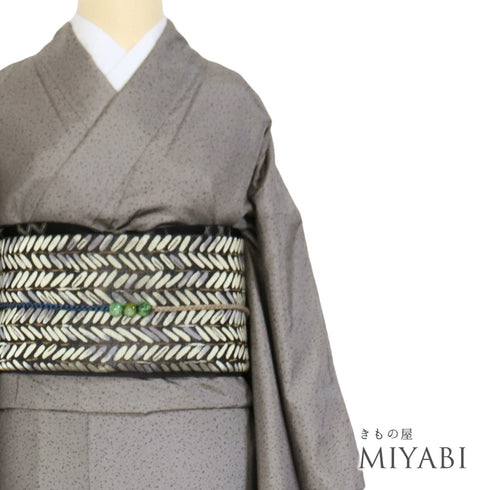 紬 リサイクル 身丈168.5cm 裄66.8cm 袷 たたきに花丸柄 グレー LLサイズ お洒落 正絹 広衿 Sランク