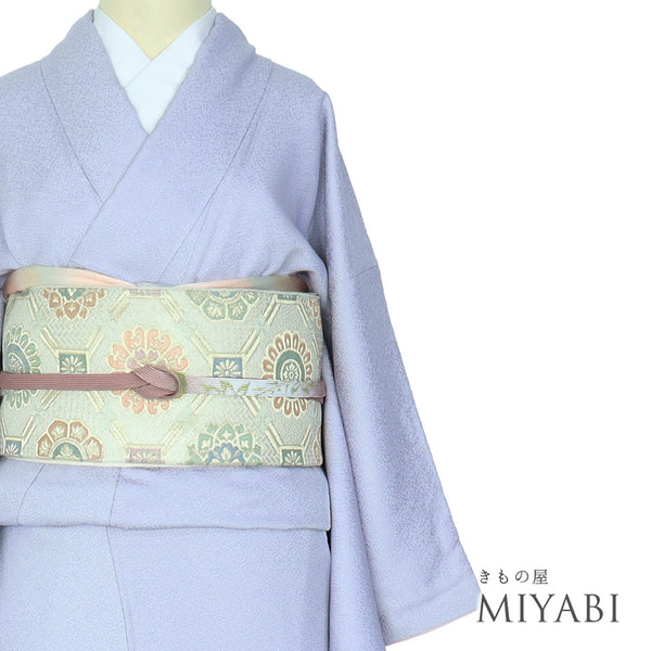 色無地 リサイクル 身丈165.7cm 裄66cm 袷 パープル LLサイズ フォーマル セミフォーマル 落款 一つ紋 正絹 広衿 地紋なし Sランク