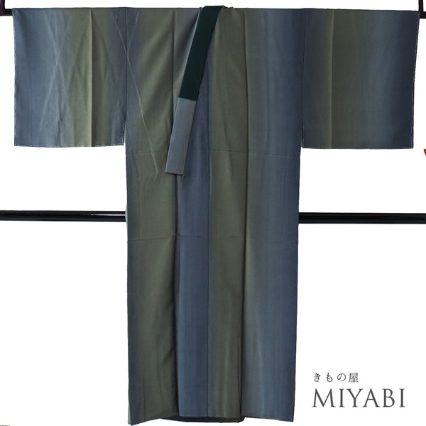 長襦袢 リサイクル 長襦袢 身丈142cm 裄74.4cm 袷 ゆったりサイズ 棒衿 関西仕立て 男物 ぼかし柄 グリーン LLサイズ お洒落 正絹 Sランク