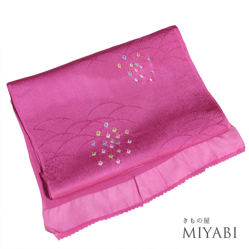 帯揚げ リサイクル お洒落 ちりめん 正絹 ピンク 絞り 未使用品 AG-1194