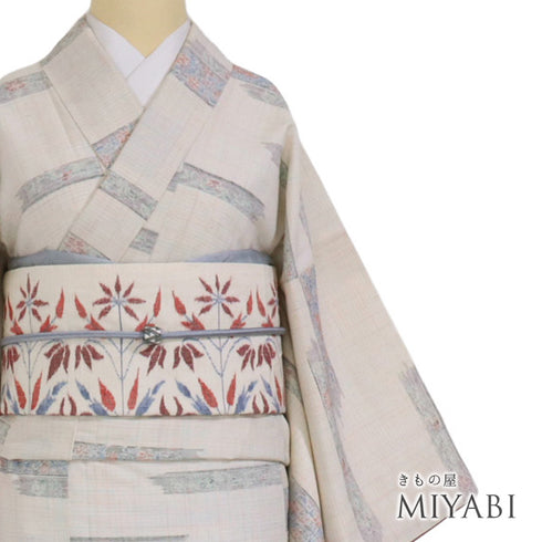 紬 リサイクル 身丈162.2cm 裄65cm 袷 花柄 アイボリー Lサイズ お洒落 カジュアル 正絹 広衿 Sランク