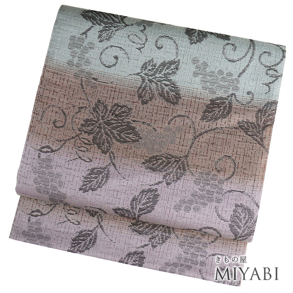 袋帯 リサイクル 帯丈456cm 六通 葡萄柄 段染め 多色 Lサイズ 正絹 新品・未使用品 お洒落