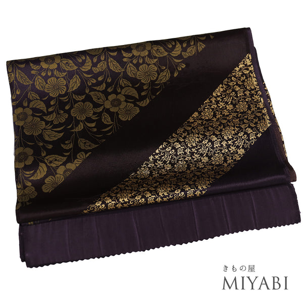 帯揚げ リサイクル お洒落 綸子 正絹 ブラウン 花柄 Sランク AG-1274