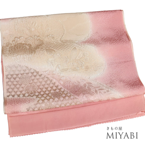 帯揚げ リサイクル お洒落 ちりめん 正絹 ピンク 花柄 未使用品 AG-1283