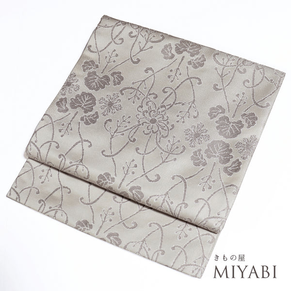 袋帯 リサイクル 帯丈444cm 六通 渡期異文唐織 永治屋 清左衛門 ベージュ Mサイズ 正絹 未使用品 フォーマル セミフォーマル