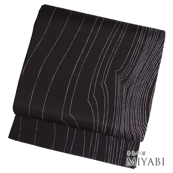 袋帯 リサイクル 帯丈444cm 全通 デザイン杢目柄 パープル Mサイズ 正絹 未使用品 お洒落