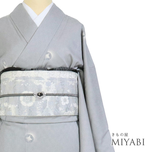 小紋 リサイクル 身丈154.5cm 裄65cm 袷 デザイン七宝柄 衿先布付き グレー Sサイズ お洒落 正絹 バチ衿 Aランク