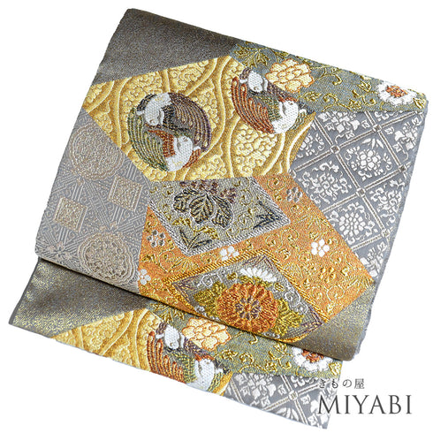 袋帯 リサイクル 帯丈436cm 六通 有職文様 唐花柄 多色 Mサイズ 正絹 未使用品 フォーマル セミフォーマル