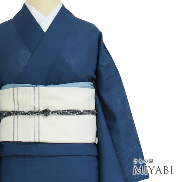 色無地 リサイクル 夏着物 身丈158cm 裄64cm 夏物 絽 ブルー Mサイズ セミフォーマル お洒落 一つ紋 正絹 バチ衿 Sランク