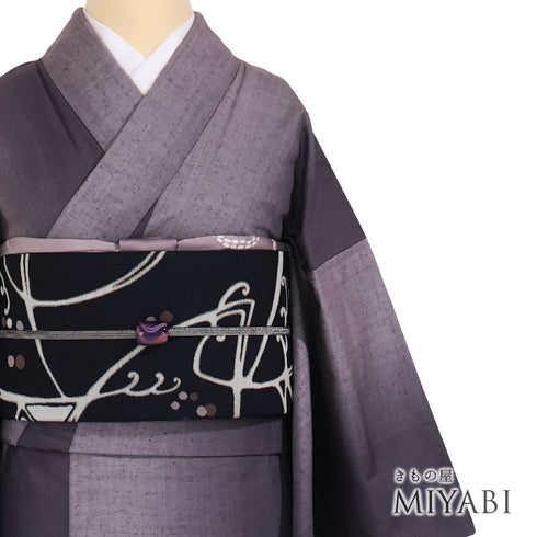 紬 リサイクル 身丈159cm 裄64cm 単衣 縦ぼかし パープル Mサイズ お洒落 カジュアル 正絹 広衿 Sランク