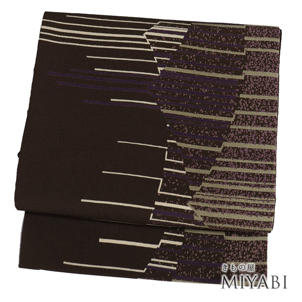 名古屋帯 リサイクル 帯丈364cm 全通 染め たたき ブラウン Mサイズ 正絹 Sランク お洒落 カジュアル