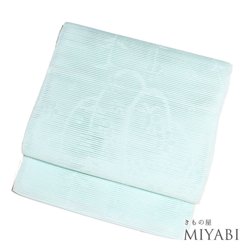 名古屋帯 リサイクル 帯丈381cm 全通 夏用 ブルー Lサイズ 正絹 Sランク カジュアル