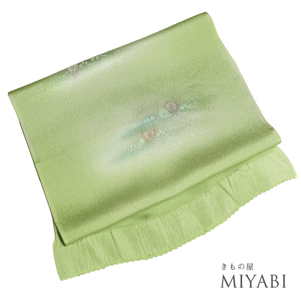 帯揚げ リサイクル ちりめん グリーン 正絹 未使用品 花柄