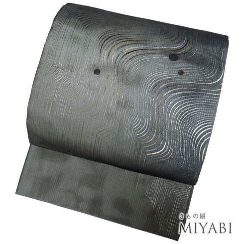 袋帯 リサイクル 帯丈442cm リバーシブル ポイント柄 全通 大島紬美術館 ブラック Mサイズ 正絹 Sランク お洒落