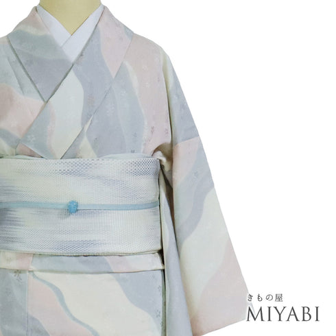 小紋 リサイクル 身丈150.8cm 裄64.5cm 単衣 小花柄 地紋 多色 Sサイズ お洒落 しつけ糸 正絹 広衿 Sランク