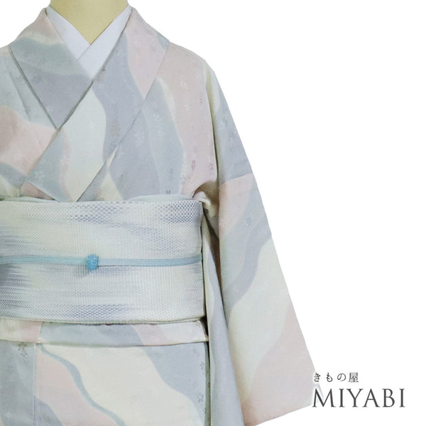 小紋 リサイクル 身丈150.8cm 裄64.5cm 単衣 小花柄 地紋 多色 Sサイズ お洒落 しつけ糸 正絹 広衿 Sランク