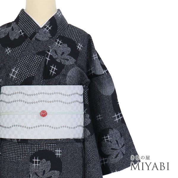 浴衣 リサイクル 夏着物 身丈155.5cm 裄63.5cm 夏物 桜柄 夏物 ブラック Mサイズ カジュアル 木綿 洗える着物 広衿 Aランク