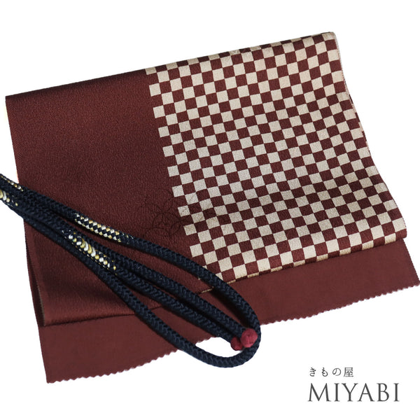帯締め・帯揚げセット リサイクル 手組紐 ブラウン 正絹 新品・未使用品 千鳥格子