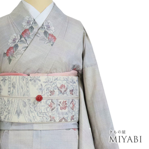 大島紬 リサイクル 身丈163cm 裄65.6cm 袷 花枝柄 心のやすらぎ 都喜ヱ門 多色 Lサイズ お洒落 カジュアル 証紙 しつけ糸 正絹 広衿 Sランク