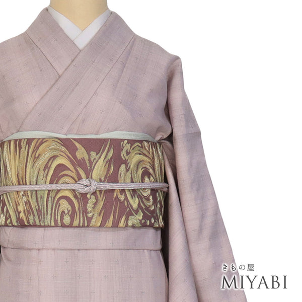 紬 リサイクル 身丈161cm 裄64.4cm 袷 十字絣柄 ピンク Lサイズ お洒落 カジュアル 正絹 広衿 Sランク