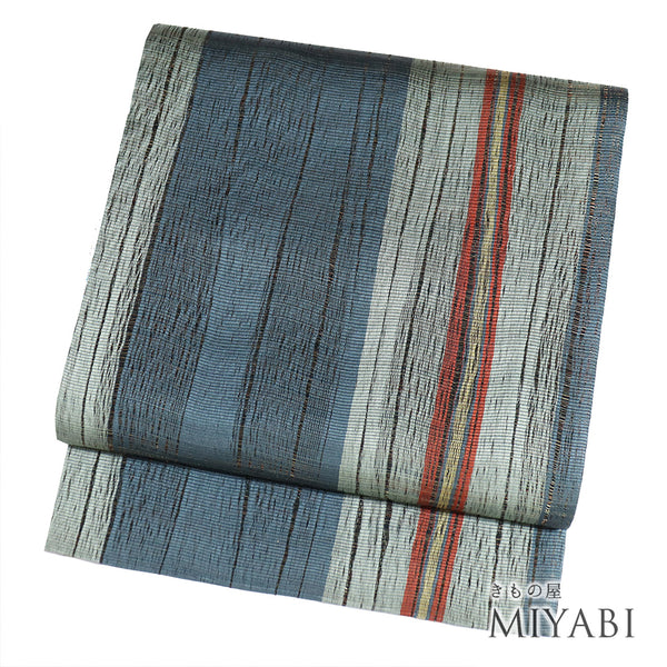 袋帯 リサイクル 帯丈456cm 全通 両面柄 縞柄 本場筑前博多織 小森久 多色 Lサイズ 正絹 新品・未使用品 お洒落